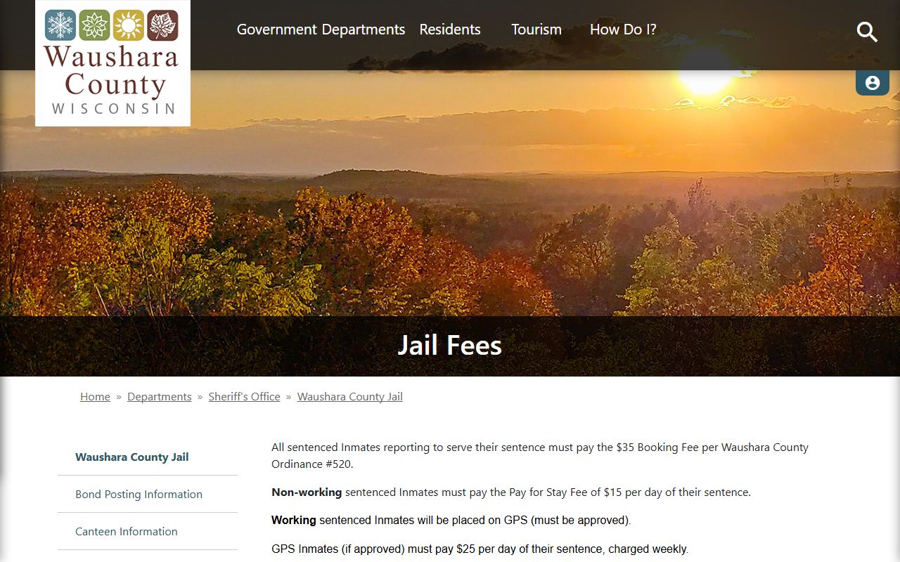 Waushara County inmate records jail fees page