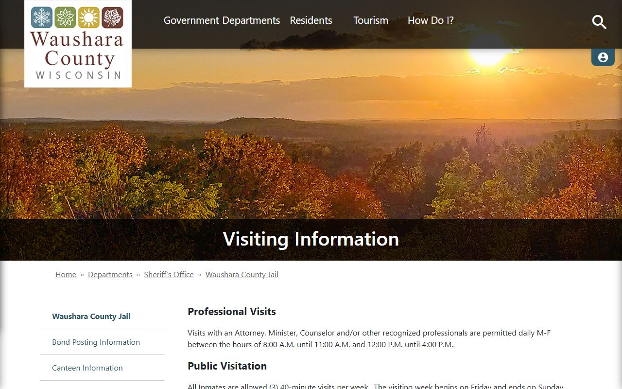 Waushara County inmate records visiting schedule page
