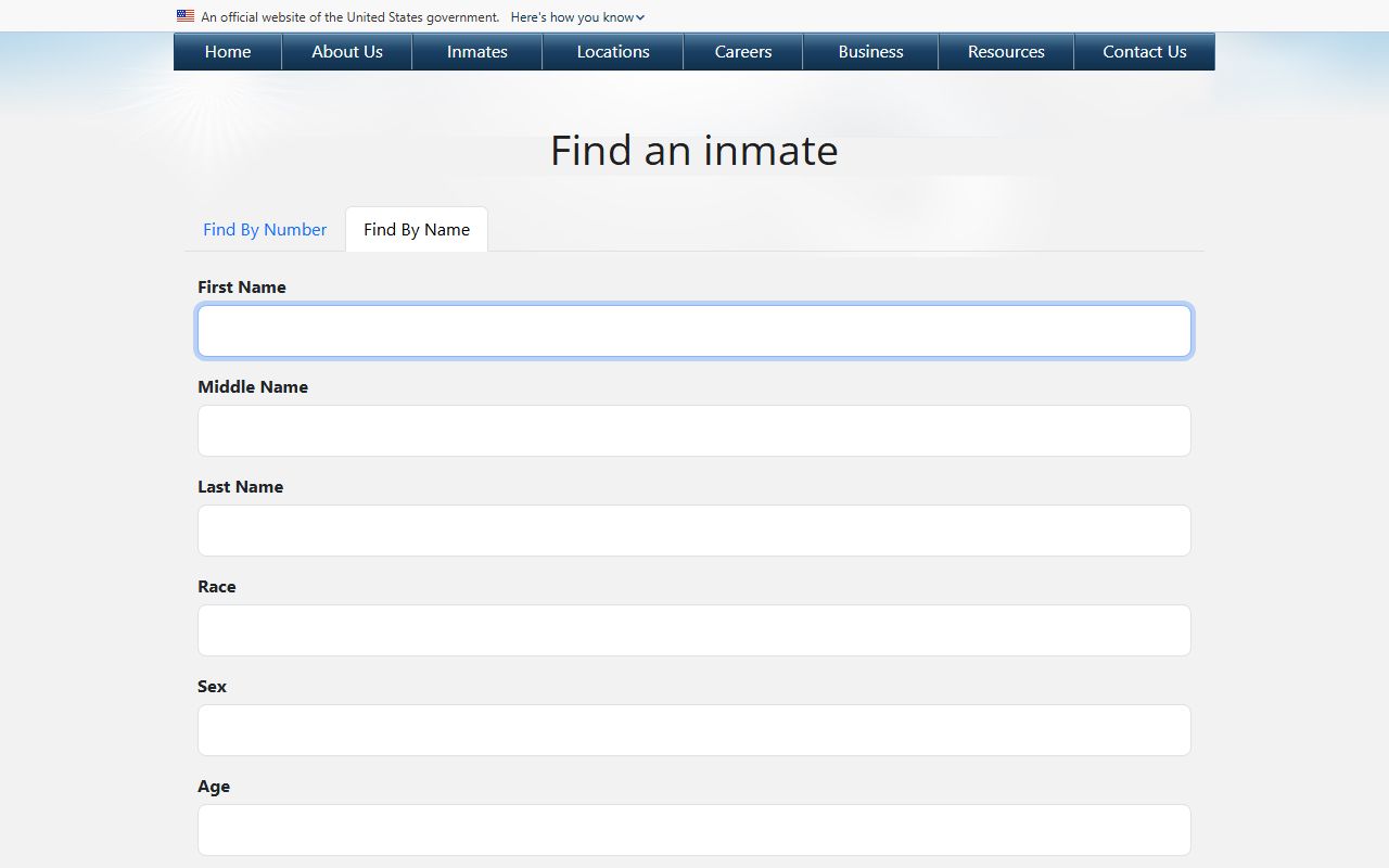 BOP name search fields for Waushara County federal inmate lookup
